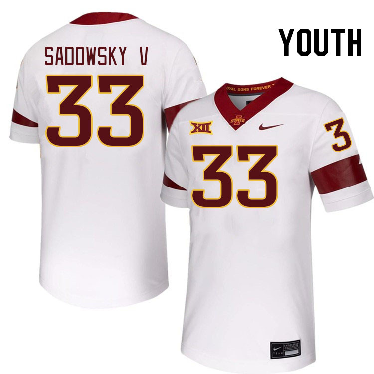 Youth #33 Jack Sadowsky V Iowa State Cyclones College Football Jerseys Stitched-White